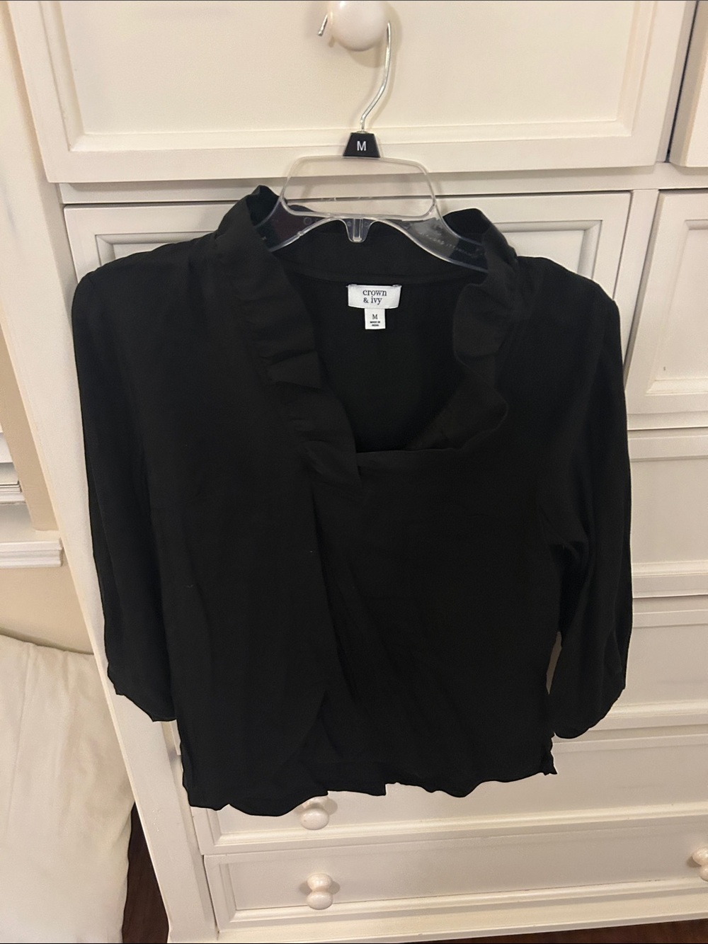 crown & ivy Black Ruffle Collar Blouse
